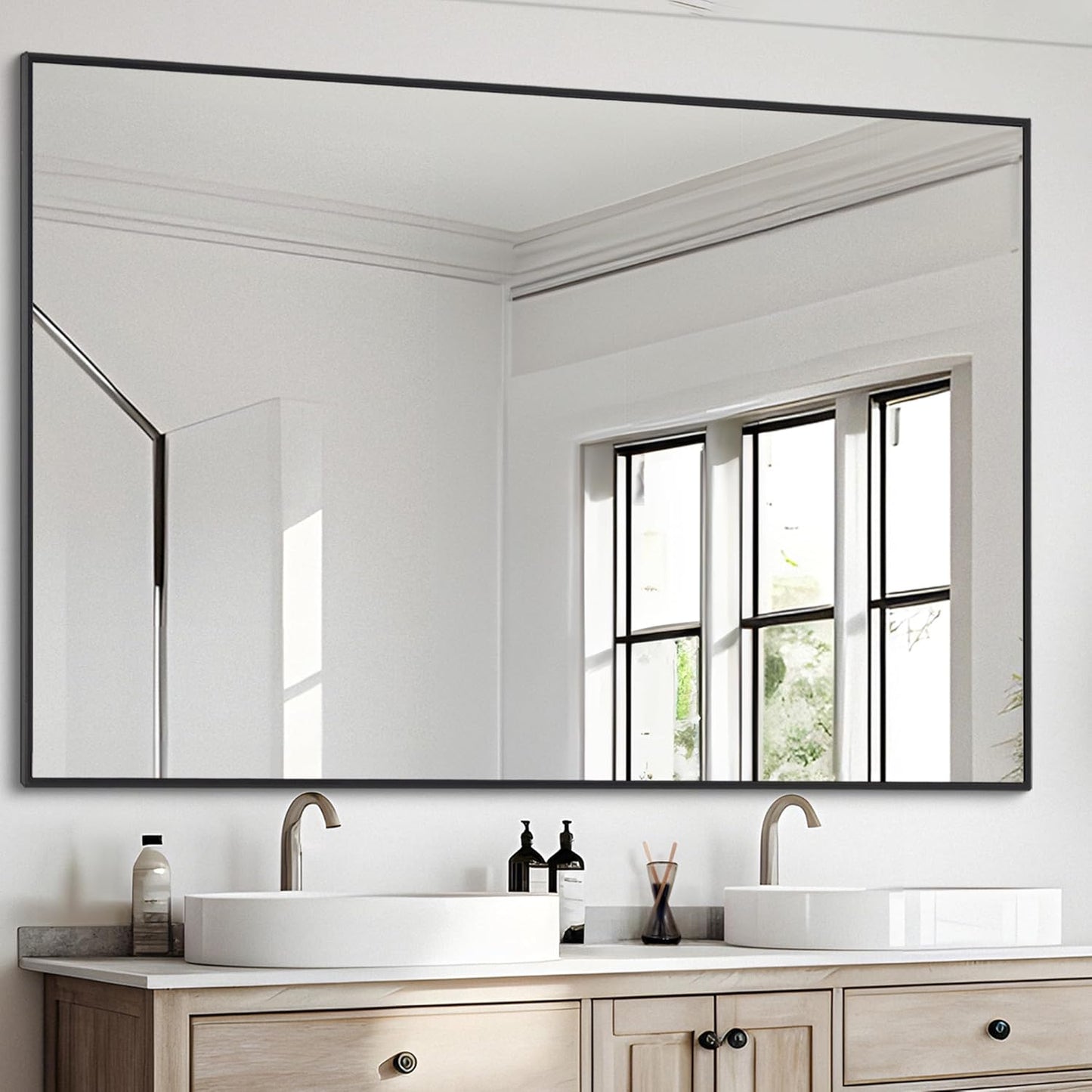 Black Bathroom Mirror for Wall, 36x48 Inch Rectangle Mirrors with Metal Frame, Modern Vanity Wall Mirror Decor for Entryway Hangs, Bathroom Living Room Horizontal or Vertical