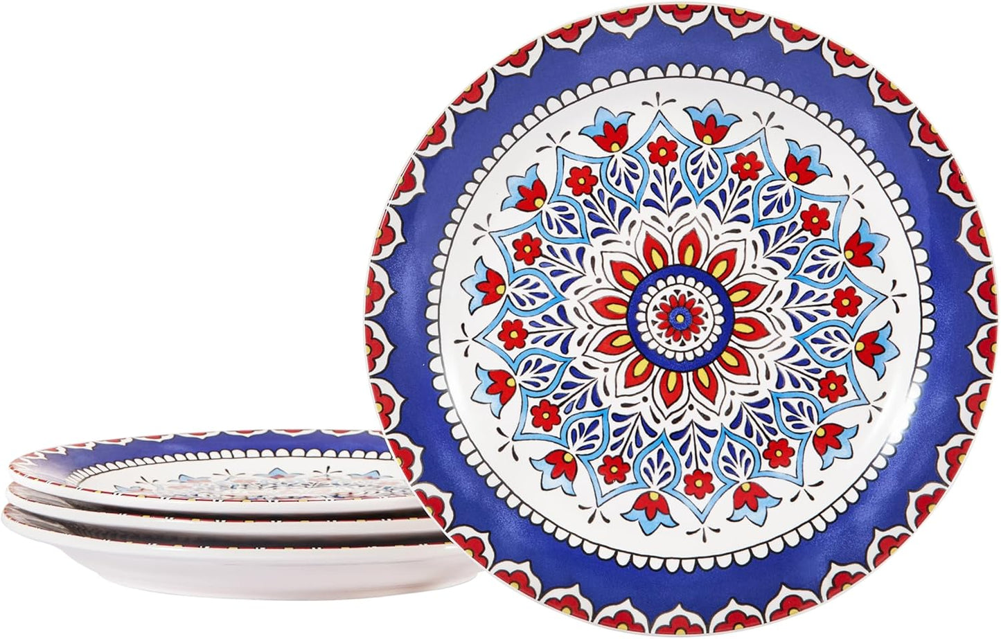 Bico Boho Totem Salad Plates Set of 4, 8.75 Inch Ceramic Dessert Plates for Salad, Appetizer, Side Dishes, Microwave and Dishwasher Safe, Gift for Housewarming and Thanksgiving