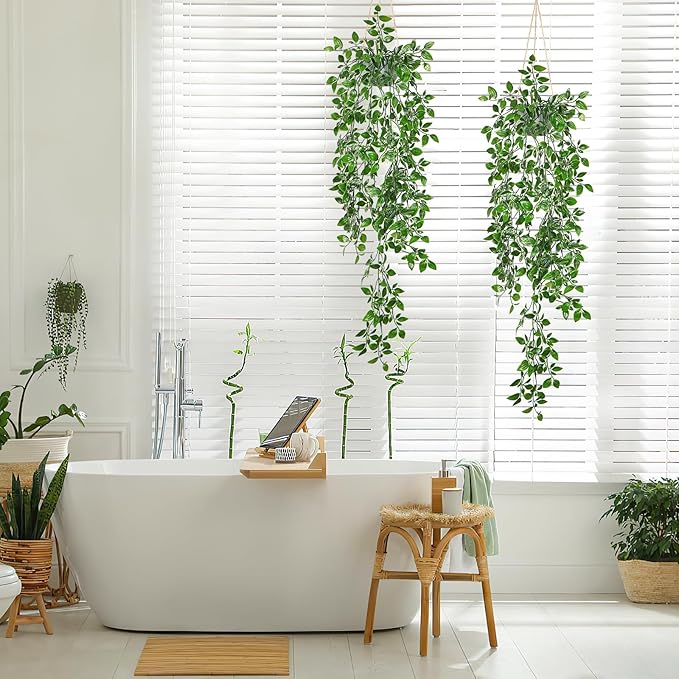 Dremisland Fake Hanging Plants with Pots 2Pack Faux Hanging Basket Plant Macrame Plant Hanger with Fake Vines Faux Hanging Planter for Wall Ceiling Home Bedroom Indoor Decor (Mandala-2PCS)