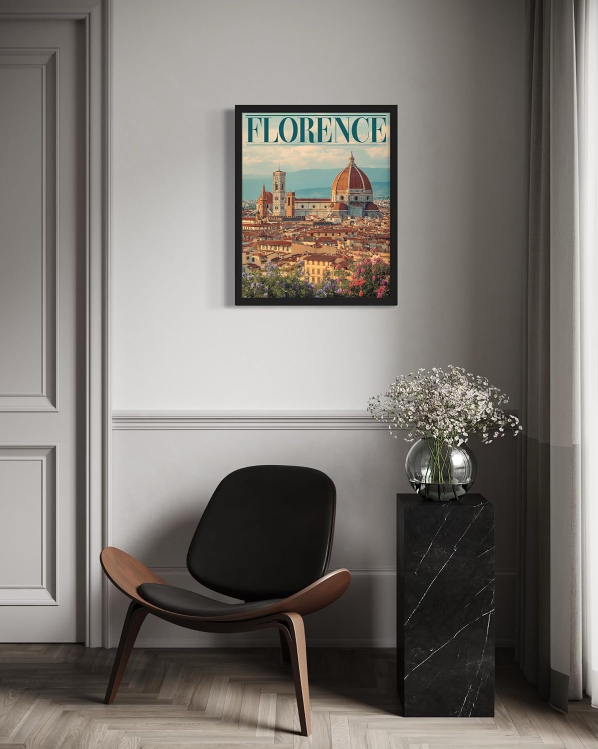 Florence, Italy Art Print Poster, Europe Vintage City Retro Photography Skyline Travel Bedroom Bathroom Living Room Decor 183 (Florence, Italy, 11 x 14 inches, Black Frame)