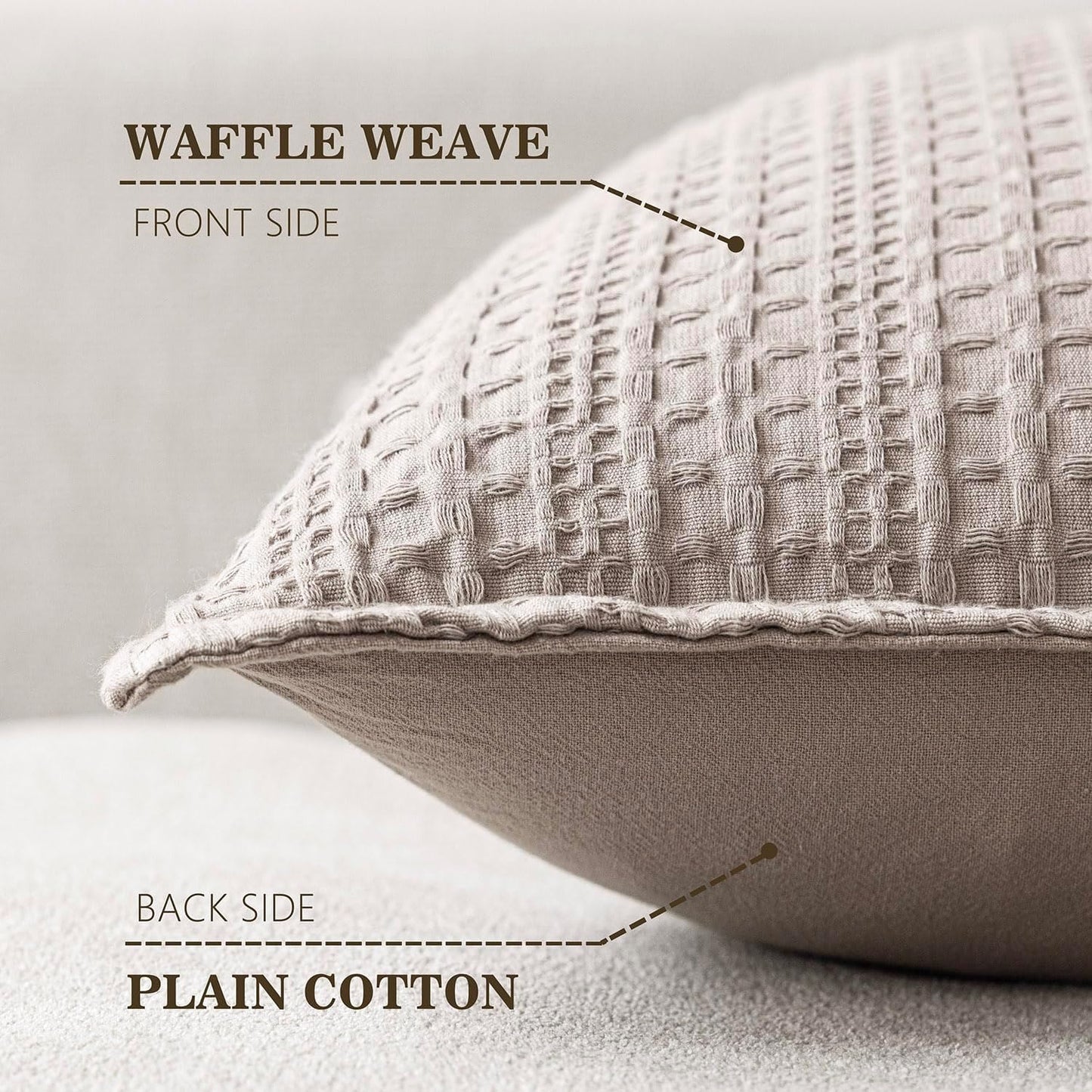 Foindtower Set of 2 Decorative Cotton Waffle Weave Throw Pillow Covers Euro Shams Cushion Covers Accent European Pillowcase for Bed Couch Sofa Bedroom Living Room Home Decor 18×18 Inch Tan Beige
