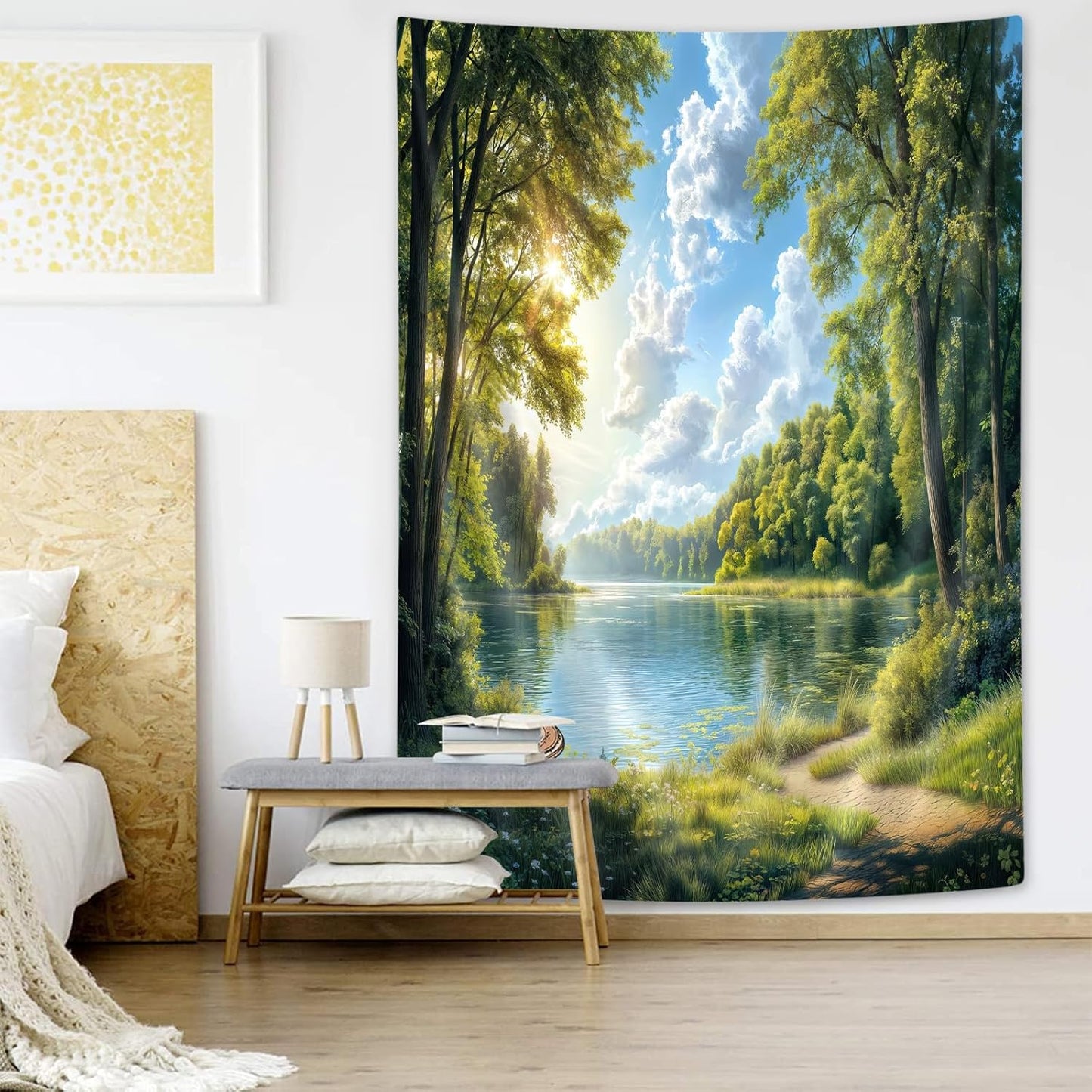 DYNH Nature Lake Forest Tapestry,Park Scenery Water Tree Sky Cloud Wall Tapestries,Countryside Field Landscape Vertical Wall Hanging for Classroom Bedroom Living Room Dorm Office Aesthetic,60X80IN
