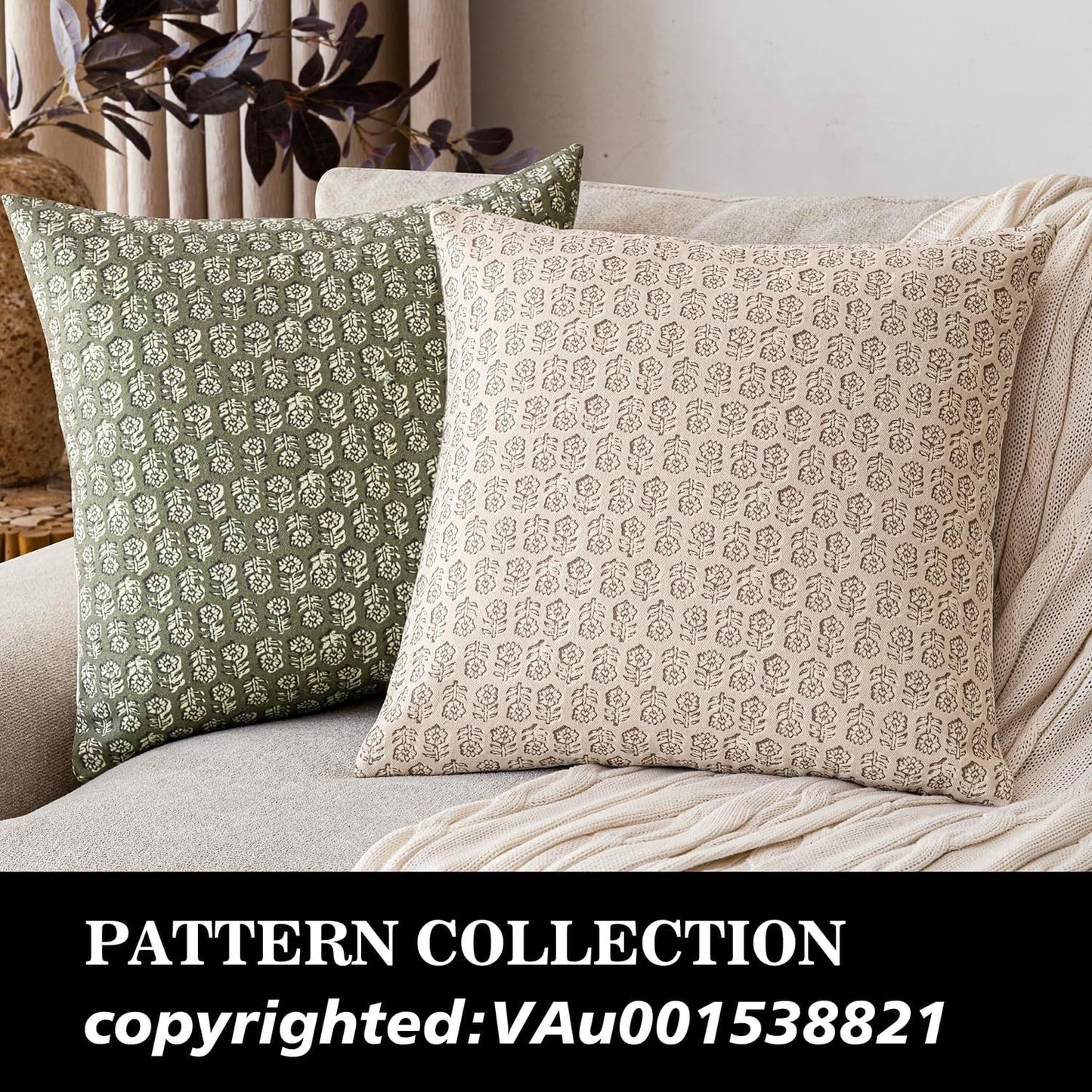 Foindtower Set of 2 Decorative Vintage Floral Print Throw Pillow Covers Neutral Modern Farmhouse Cushion Covers Boho Home Decor for Sofa Couch Chair Bedroom Living Room,20×20 Inch,Ivory Beige