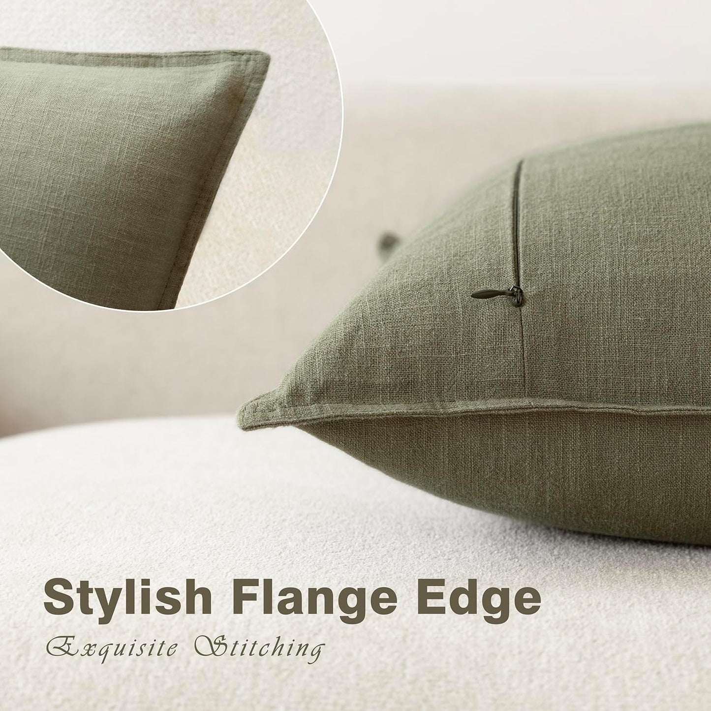 Foindtower Pack of 2, Decorative Linen Soild Throw Pillow Covers Soft Accent Cushion Case Farmhouse Neutral Pillowcase for Chair Couch Sofa Bedroom Living Room Home Decor 20x20 Inch Olive Branch Green