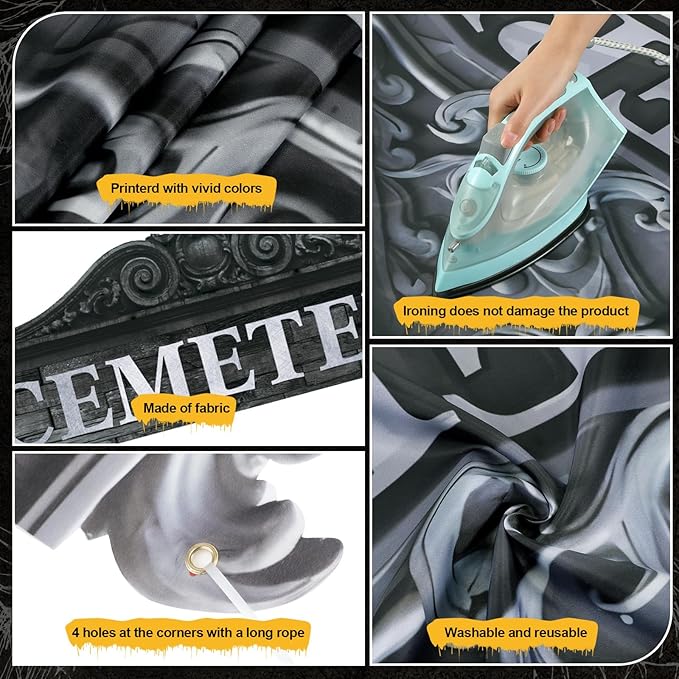 4 Pcs Halloween Cemetery Archway Door Cover Decoration Kit - Large Cemetery Front Door Banner Scary Gauze Cover for Indoor Outdoor Archway Garage Haunted House Party Trunk or Treat Car Decor