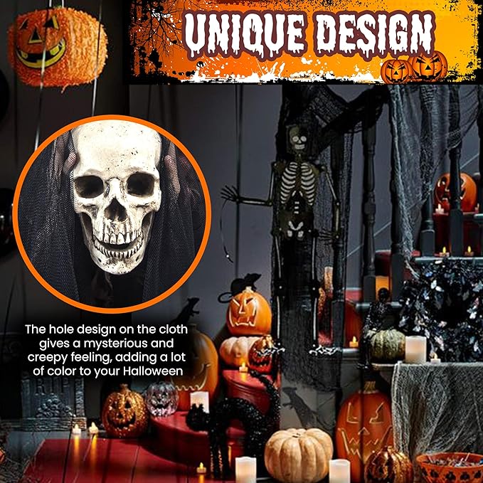 (48 x 240 in.) Halloween Creepy Cloth, DealKits Spooky Giant Cheese Cloth Tapestry for Halloween Party Supplies Decorations Outdoor Yard Home Wall Decor, Black