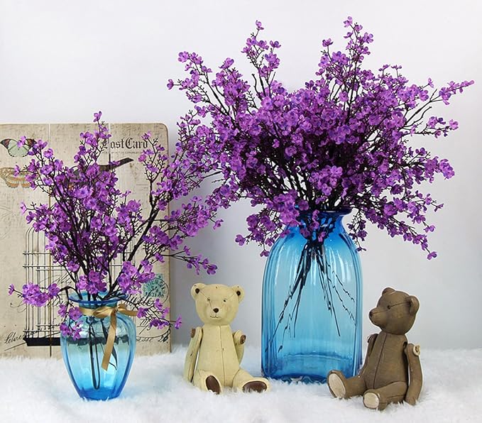 20pcs Babys Breath Artificial Flowers Gypsophila Bouquet Bulk Fake Spring Silk Small Flowers Real Touch Faux Floral for Home Bedroom Kitchen Garden Wedding Christmas Party DIY Decor (Purple)