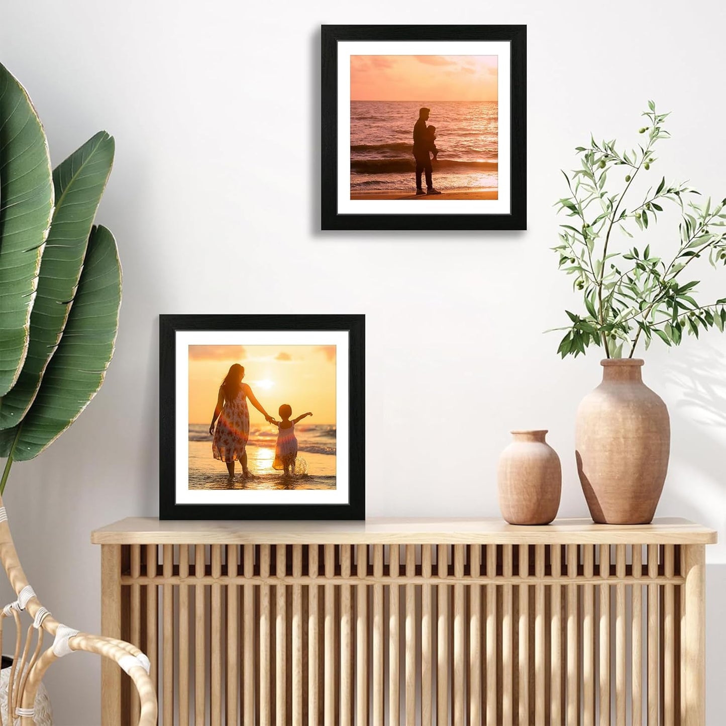 iRahmen 12x12 Picture Frame Set of 4 with Tempered Glass, Black Frame Display 10x10 Picture with Mat or 12 x 12 Without Mat, Wood Square Photo Frames for Desktop Display and Wall Mounting