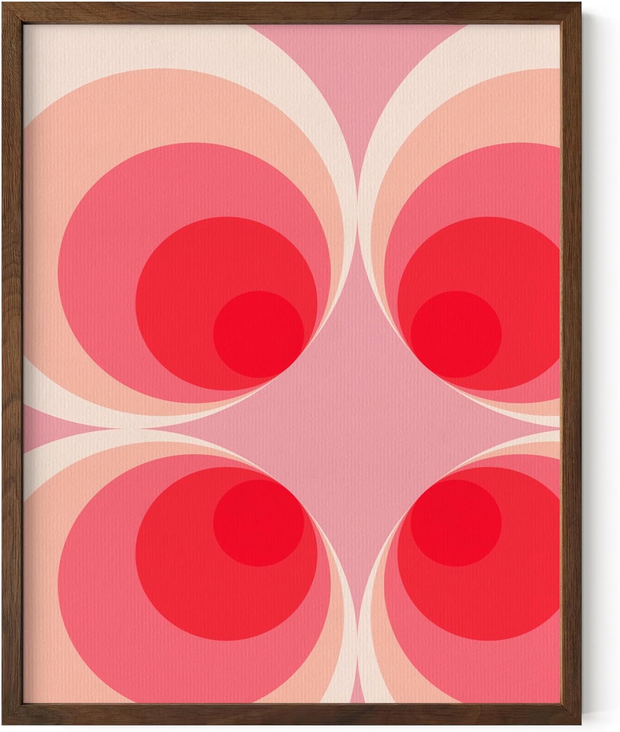 HAUS AND HUES Colorful Abstract Wall Art - Minimalist Retro Picture for Living Room Decor, Red and Pink Modern Wall Art Painting (Pink Mod, Walnut Frame, 11x14)