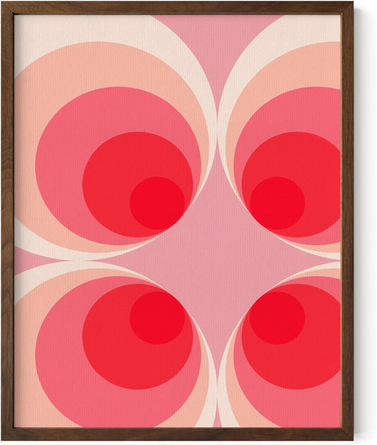 HAUS AND HUES Colorful Abstract Wall Art - Minimalist Retro Picture for Living Room Decor, Red and Pink Modern Wall Art Painting (Pink Mod, Walnut Frame, 11x14)