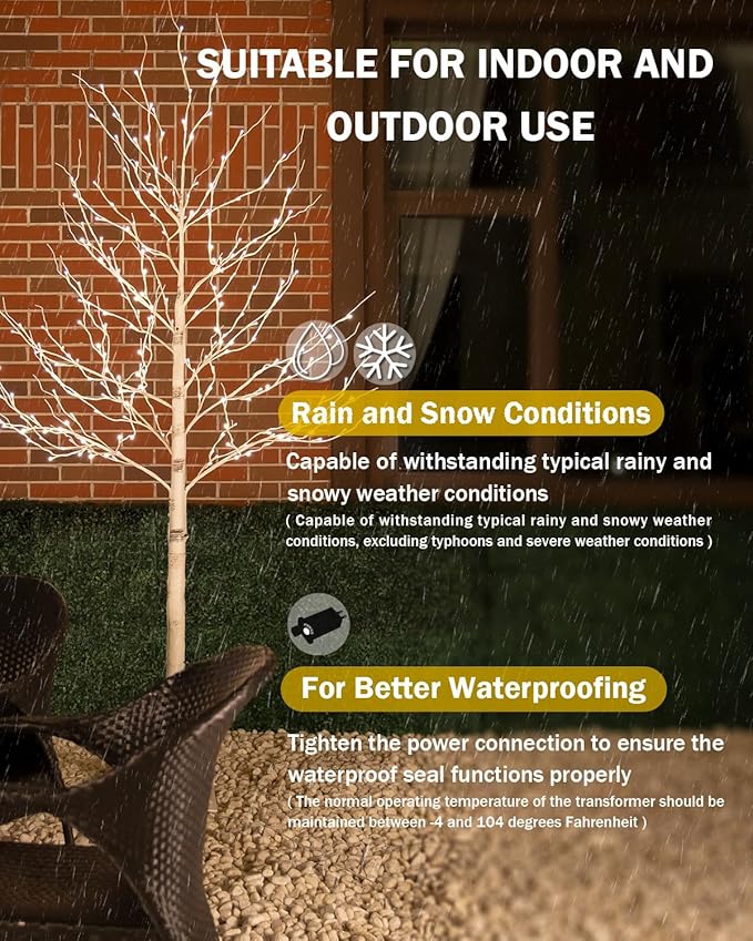 3ft Lighted Birch Tree with 64 Warm White LED Lights for Holiday Decor - Realistic Design, UL Certified, Dimmable, Waterproof - Ideal for Indoor and Outdoor Decoration