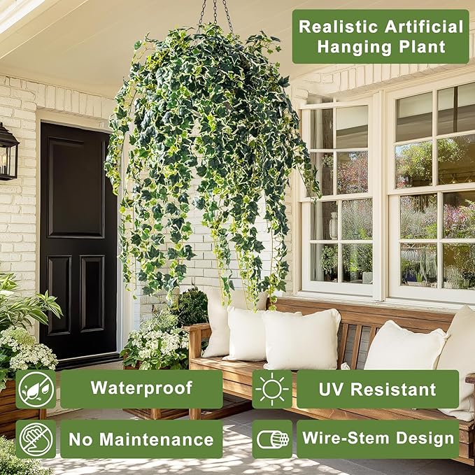 2PCS Fake Plants Decor,Artificial Morning Glory for Home Decor Indoor,Fake Ivy Plants Realistic Faux Plants Indoor for Home Living Room Bedroom Office Decoration