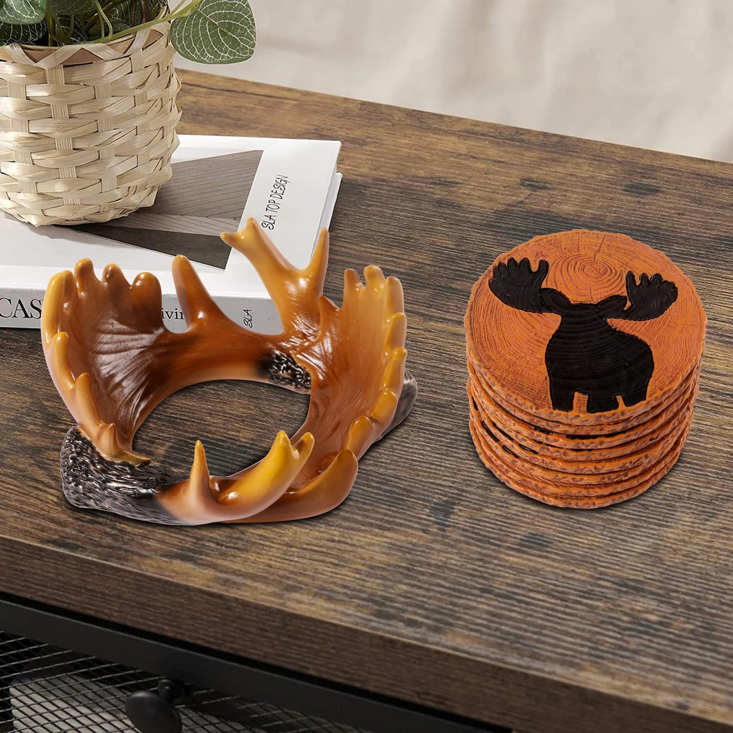 Deer Antler Coasters - 8 Full Size Rustic Coasters for Log Cabin Decor - Hunting Decor