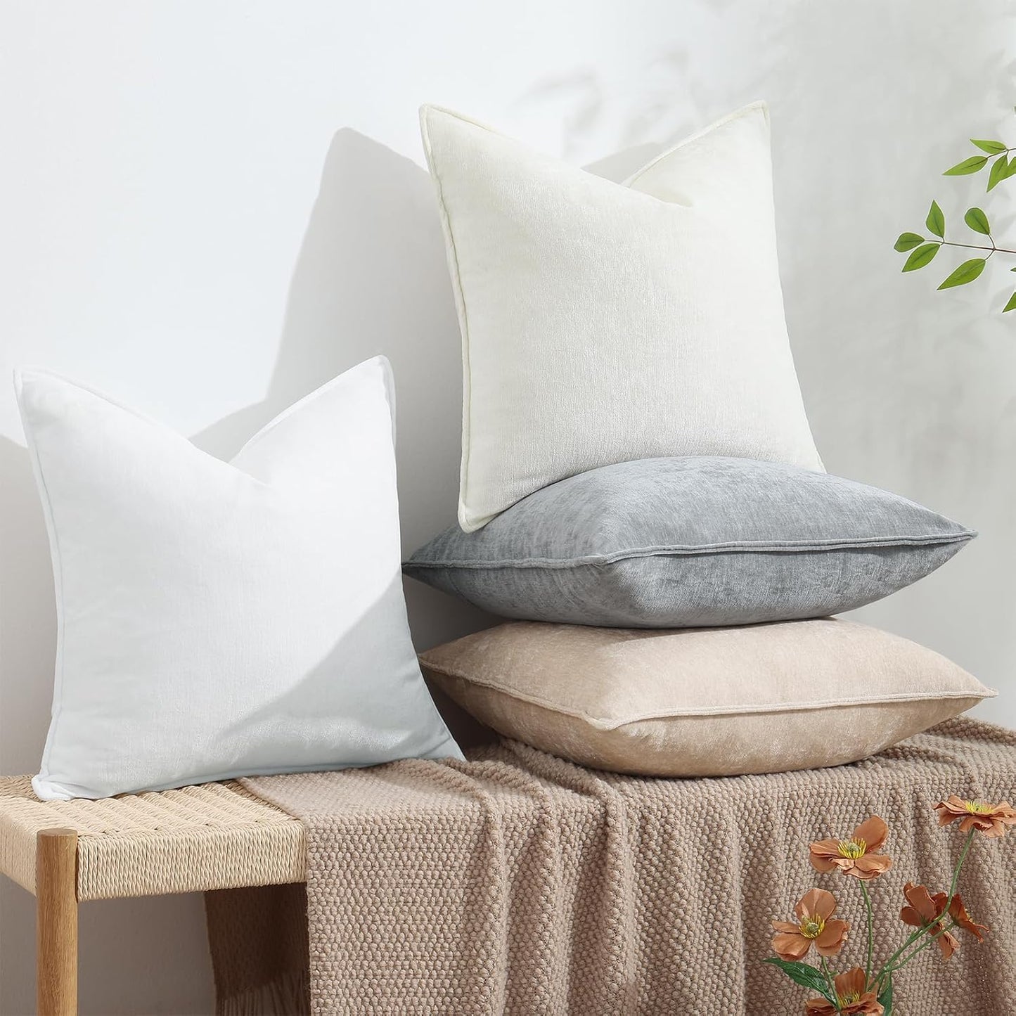 decorUhome Couch Throw Pillow Covers 22x22 Set of 2, Decorative Soft Euro Neutral Chenille Pillow Covers with Elegant Design for Sofa Bed Living Room Home Decor, Ultimate Gray