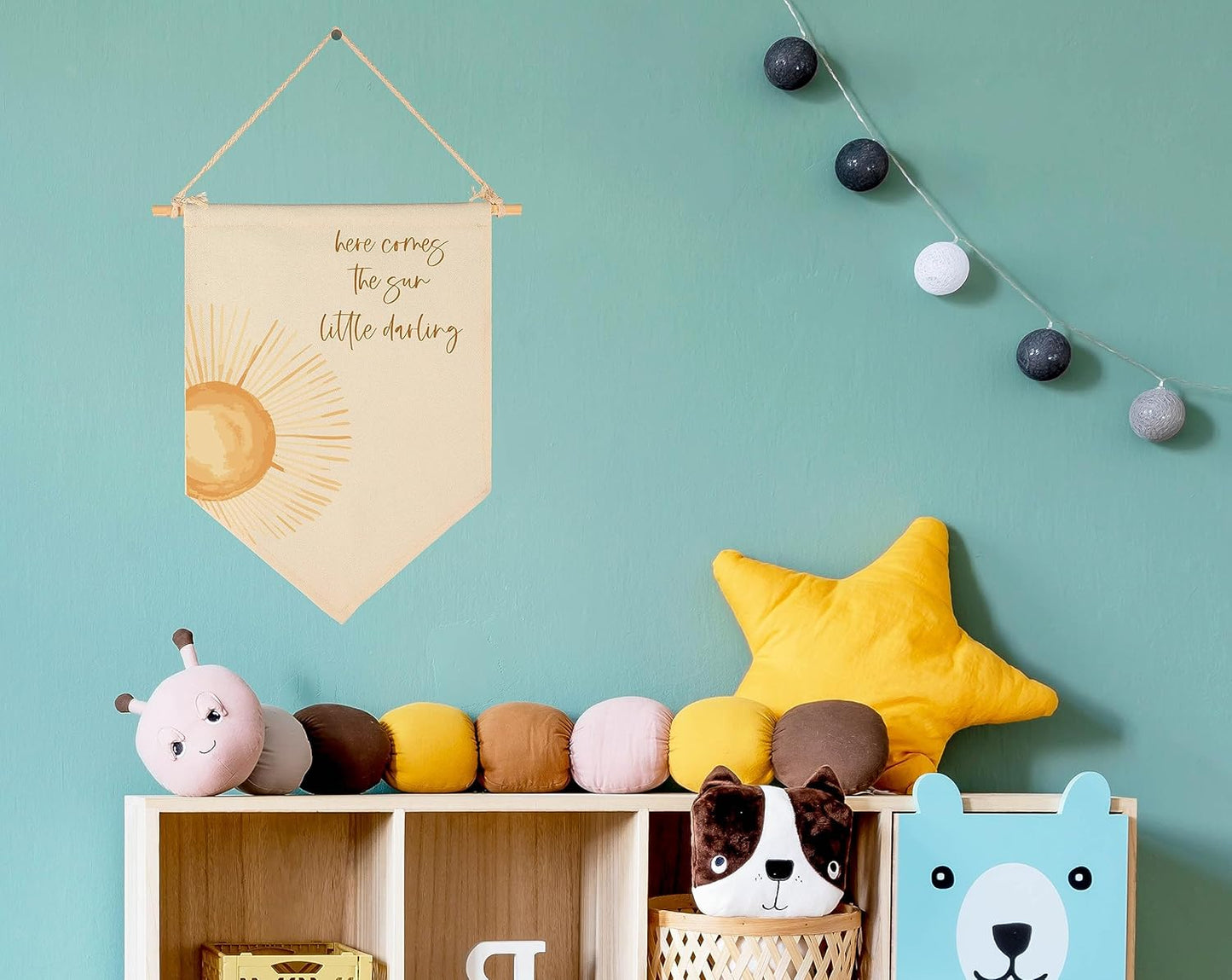 Here Comes the Sun,Little Darling-Sunshine Decor-Baby Flag Presents Shower-Flag Decor Gifts for Baby Boys Girls Kids-Banner Wall Sign Gifts for Nursery Kids Room Playroom Bedroom Front Door