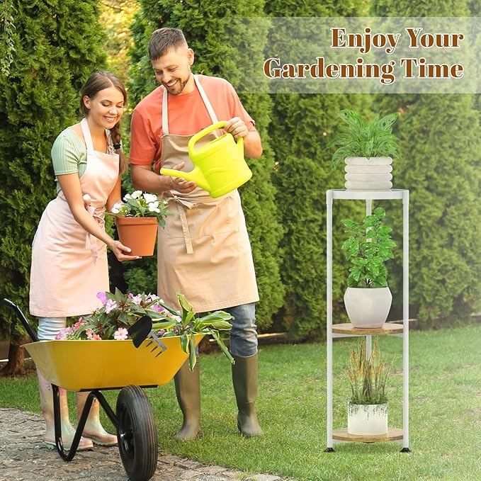 KMOTASUO 3 Tier White Plant Stand Indoor for Large Tall Heavy Duty Planter, Multiple Sturdy Metal Flower Corner Rack for Narrow House Floor, Iron Vertical Level Round Orchi Holder Organizer, Modern