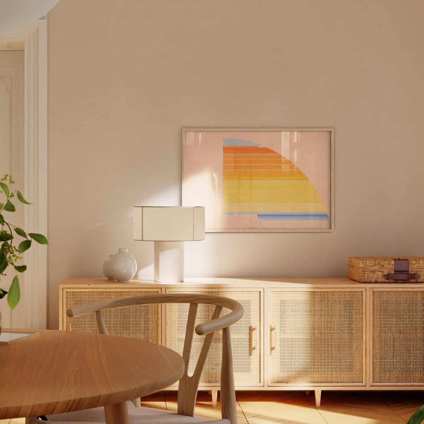 HAUS AND HUES Colorful Abstract Wall Art - Minimalist Retro Picture for Living Room Decor, Red and Pink Modern Wall Art Painting (Winold Reiss, Beige Frame, 24x36)