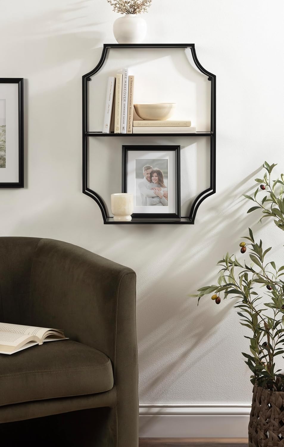 Kate and Laurel Ciel Glam Geometric Rectangular Wall Shelf; 18 x 24; Black; Decorative Shelves for Use as Over-The Toilet Storage or Bedroom Display Shelving