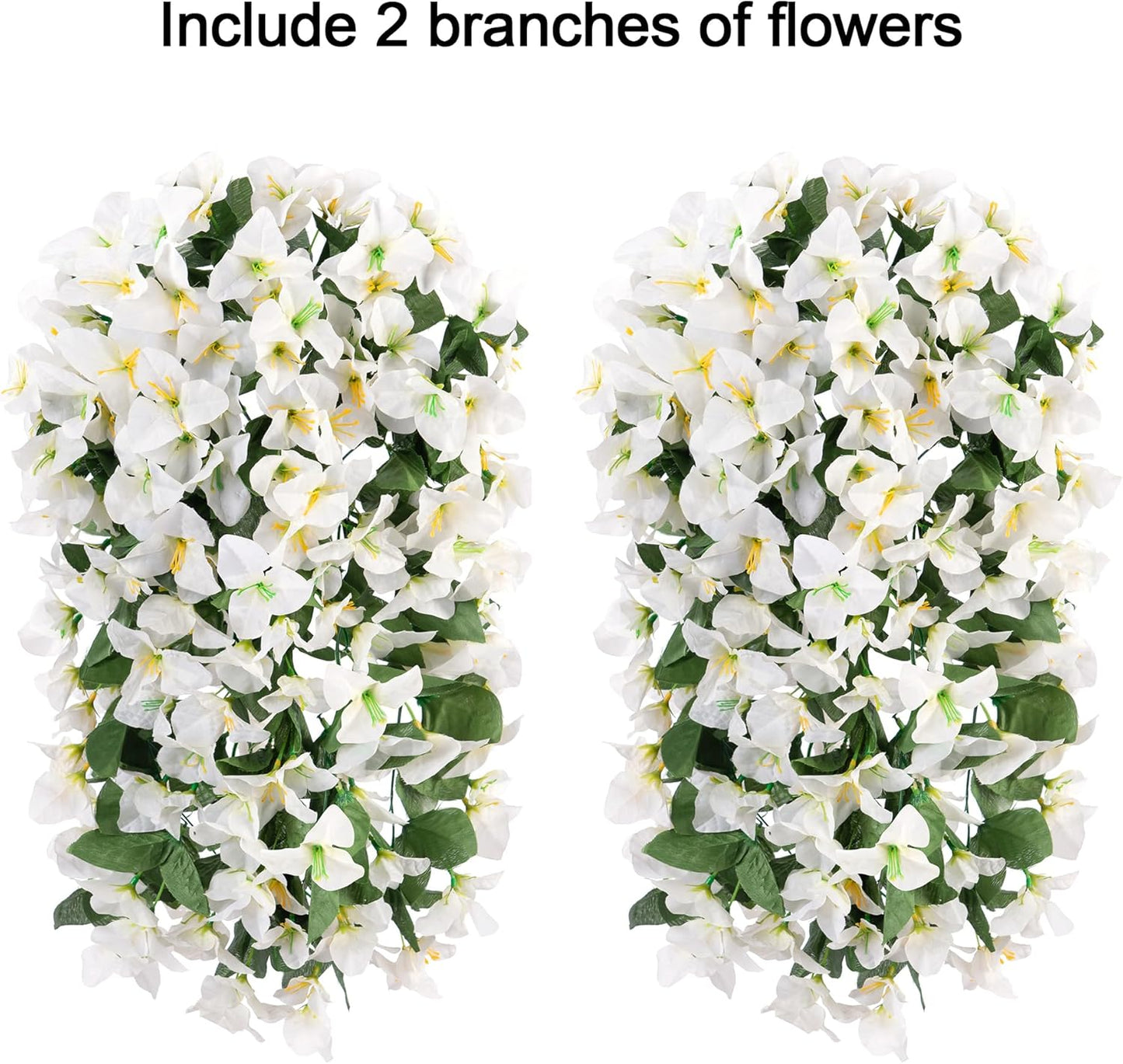 HyeFlora Bougainvillea Artificial Hanging Flowers Plants for Outdoors Decoration, 2pcs Fake Flowers Silk Bougainvillea Vines Realistic UV Resistant Faux Flowers for Outdoor Planters Patio Urn, White
