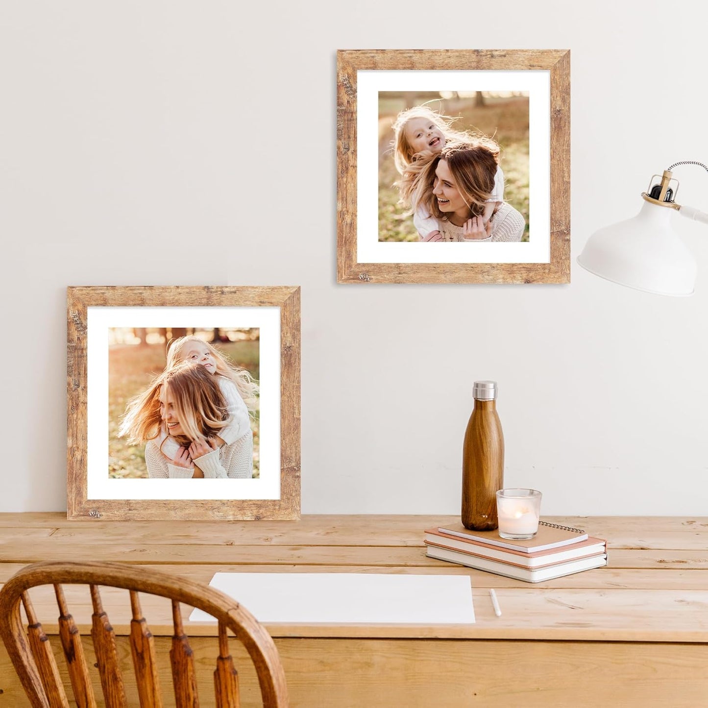 iRahmen 10x10 Picture Frame Set of 4 with Real Glass, Rustic Brown Frames Display 8x8 Picture with Mat or 10 x 10 Without Mat, Wooden Square Photo Frame for Wall Mount and Tabletop Display