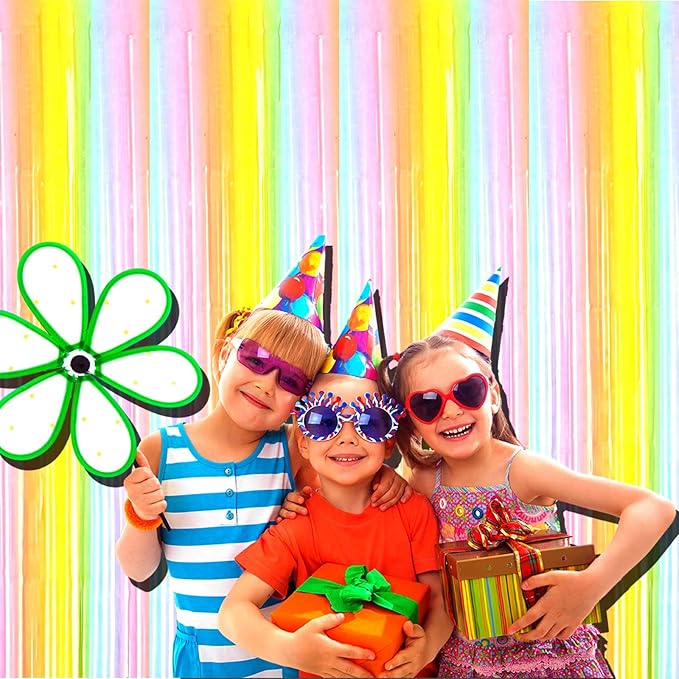 4 Pack Rainbow Foil Fringe Curtain Backdrop, 3.3Ft x 9.8Ft Colorful Metallic Tinsel Foil Streamers Curtains for Photo Booth, Wedding, Thanksgiving, Birthday, Christmas, Halloween Party Decoration