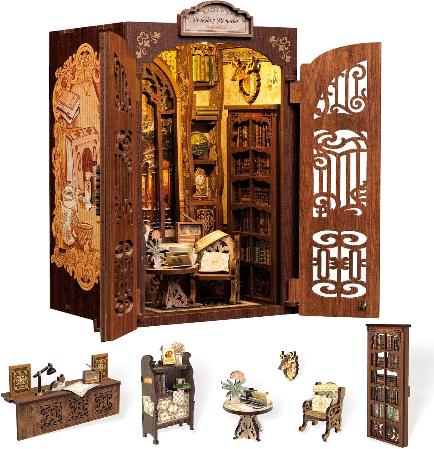 Cutefun Book Nook Kit - DIY Miniature Dollhouse Kit for Bookshelf, Book Nook Kits for Adults & Beginners, Ideal Gift for Book Lovers (Bookshop Memories)