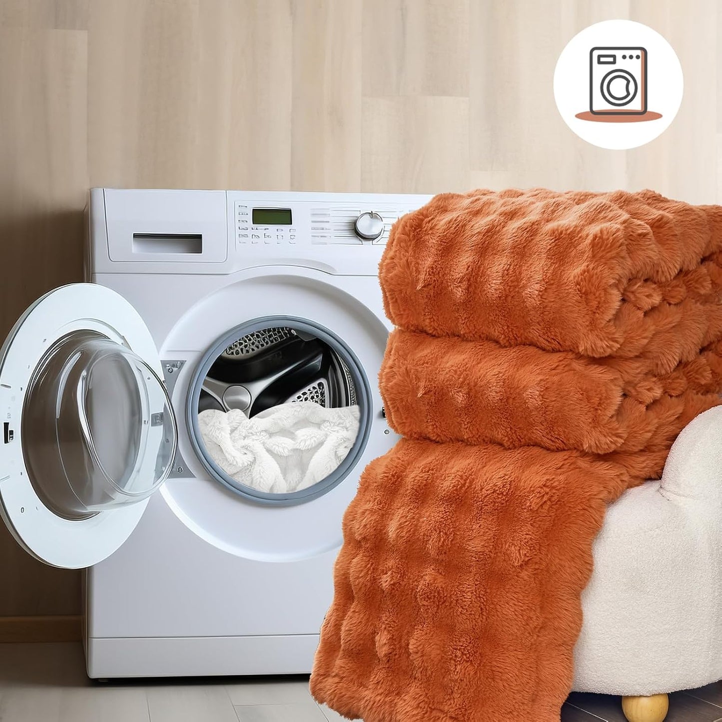 Faux Fur Caramel Orange Throw Blanket for Couch - Super Soft Heavy Flufyy Thick Bubble Throw Blankets for Bed Bedroom Living Room Farmhouse Sofa Chair Fall Winter Warm, 50x60 Inch