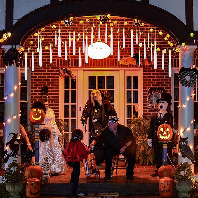 22 PCs Floating Candles with Wand Remote, Halloween Decorations Floating LED Taper Candles, Flickering Flameless Hanging Window Candles, 6.1" Magical Electric White Battery Operated