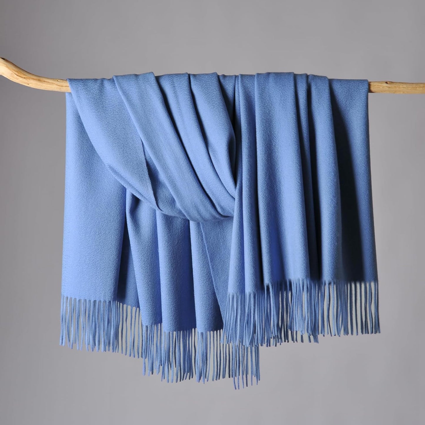 CUDDLE DREAMS Premium Cashmere Throw Blanket with Fringe, Luxuriously Soft (Porcelain Blue)
