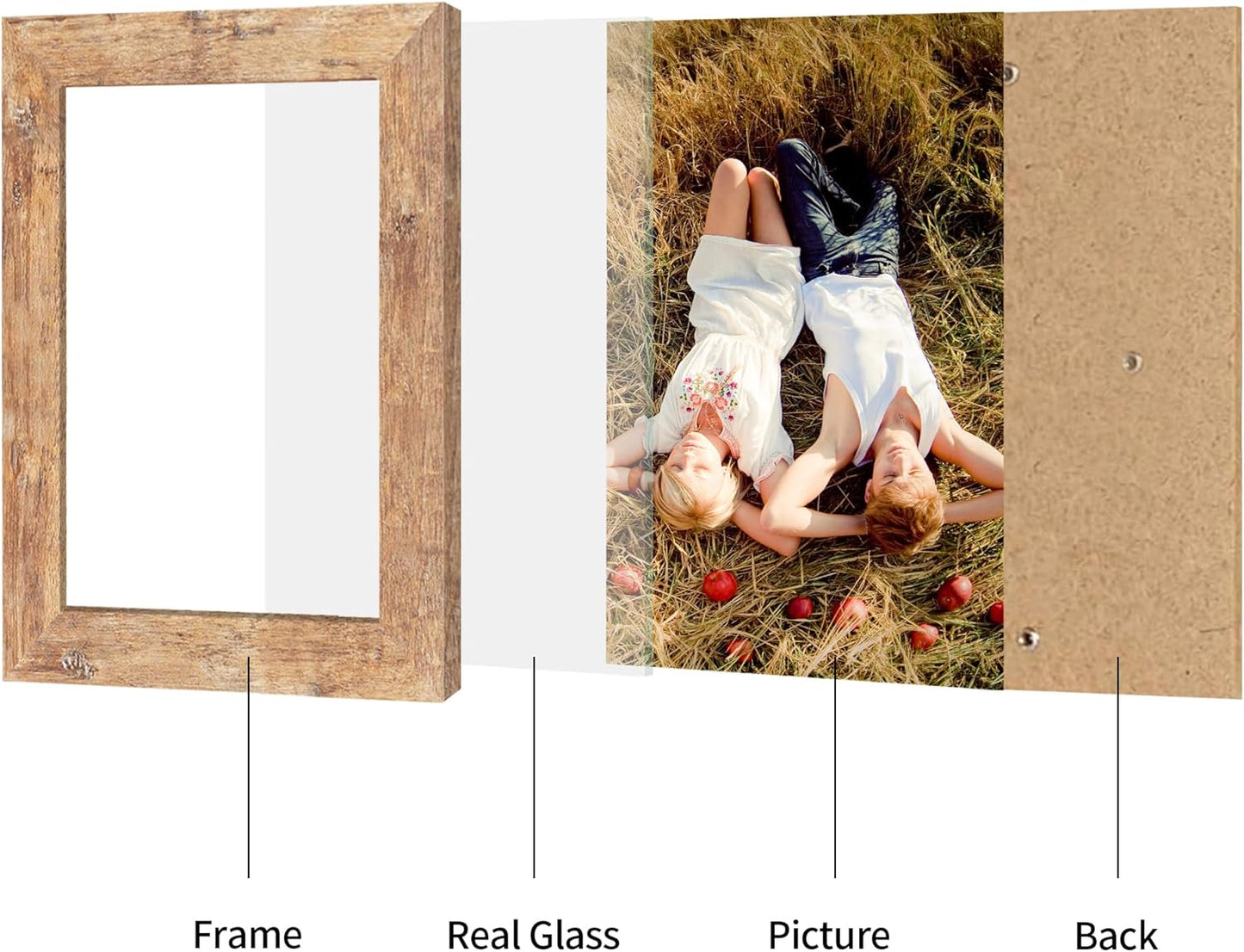 iRahmen 6x9 Picture Frame Set of 2, Rustic Brown Frame with High Definition Glass, 6 x 9 Wood Rustic Photo Frames for Horizontal or Vertical Table Top and Wall Mounting