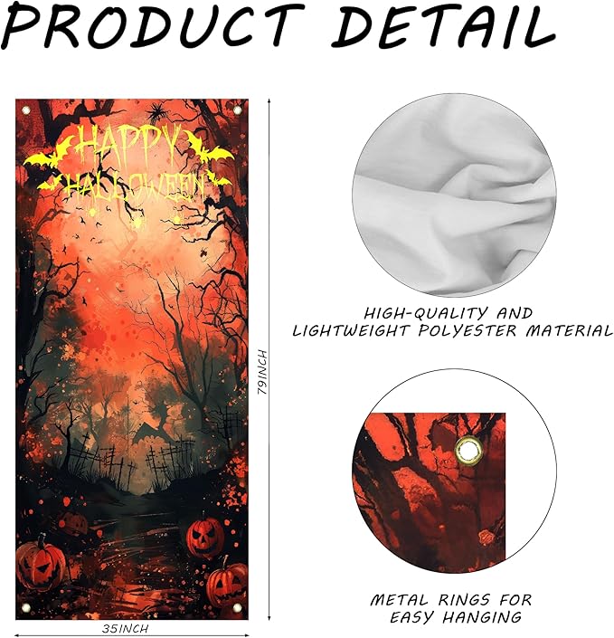 Happy Halloween Door Cover, Scary Burnt Forest Pumpkin Decoration Doorway Door Curtains Banners Backdrop Background Decor for Halloween Party, Indoor Outdoor Decorations, 35 * 79 Inch