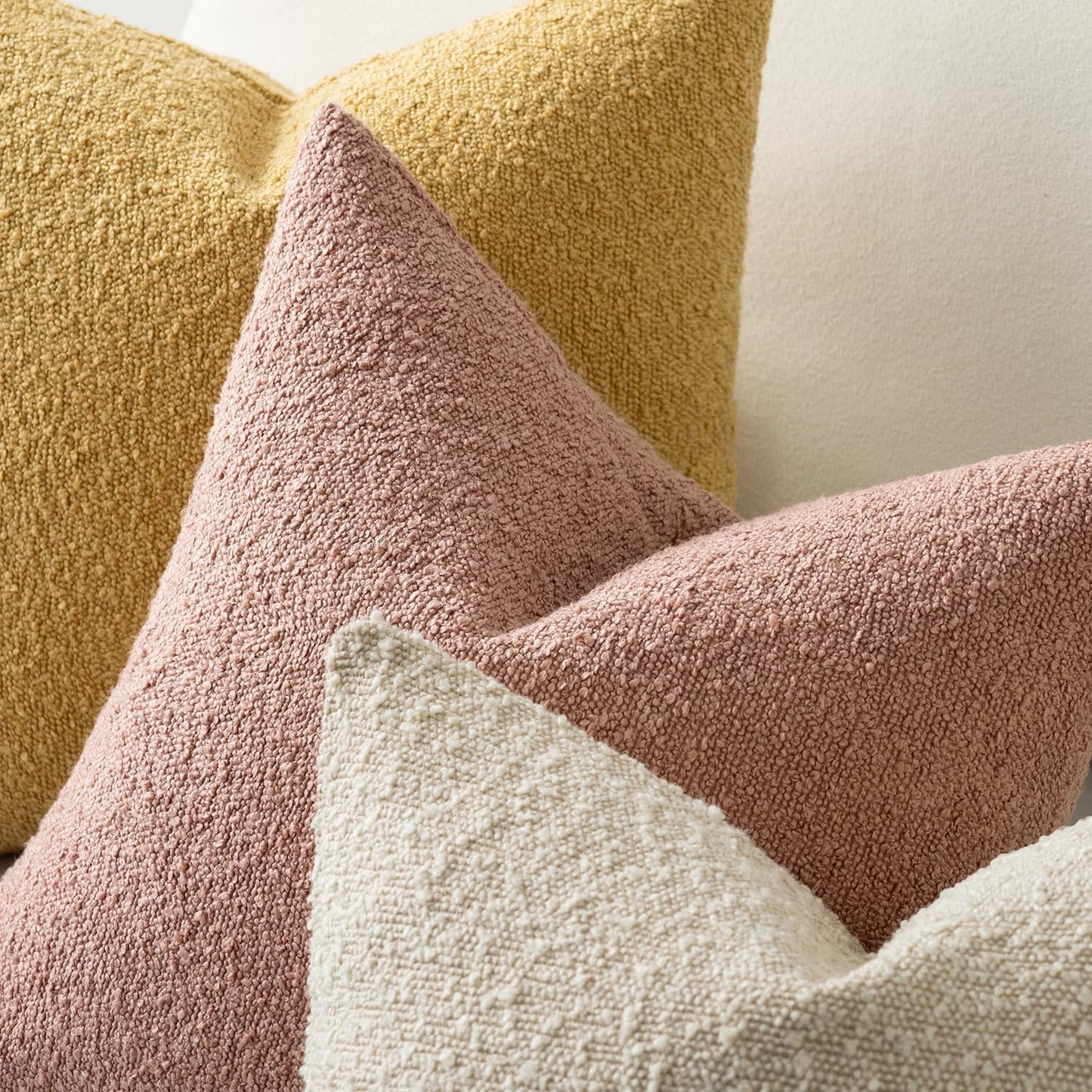 MIULEE 20x20 Inch Decorative Pillow Covers for Couch Bed Set of 2 Textured Boucle Neutral Winter Throw Pillows Blush Pink Accent Solid Cushion Pillowcases Sofa Livingroom Home Decor