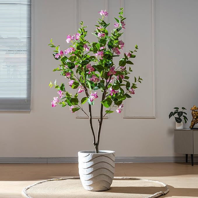 5FT Artificial Bougainvillea Tree Artificial Tree Tall Potted Fake Bougainvillea Trees for Outdoor Indoor Lifelike Potted Faux Plants with Wood Trunk and Flowers Office Wedding Home Decor