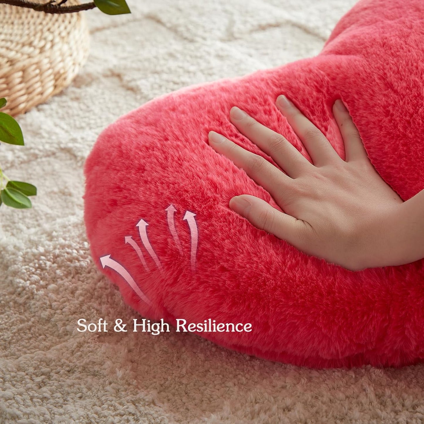 EastTree Heart Pillows, Carmine Heart Shaped Pillows, Love Throw Pillows Gifts, Ultra Soft Faux Rabbit Fur Small Cute Pillows, Women Girls Kid Room Decor 10x13 Inch