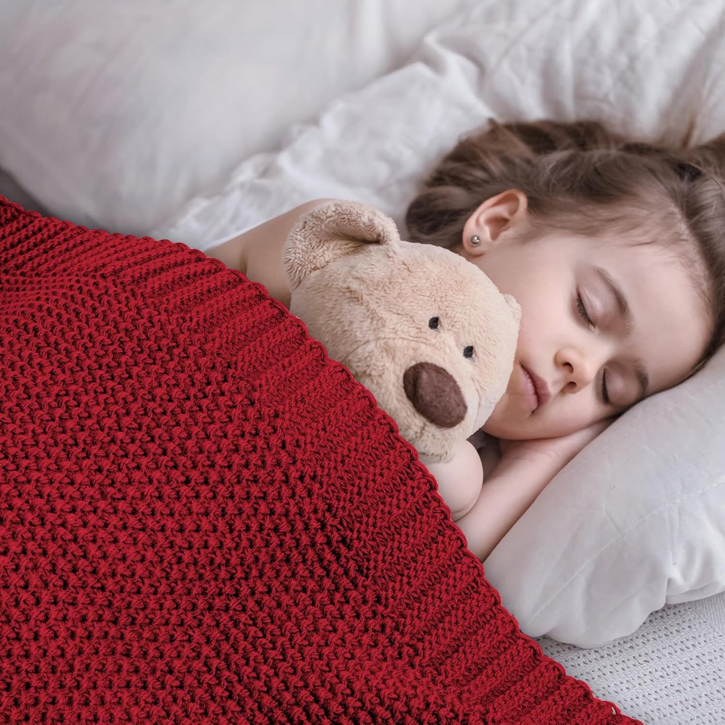 CozeCube Christmas Red Throw Blanket for Couch, Soft Cozy Cable Knit Throw for Bed Sofa Living Room, Lightweight Warm Decorative Farmhouse Christmas Blanket, 60"x80", Red