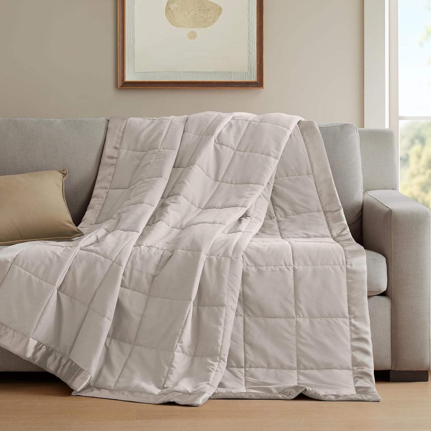 Madison Park Windom Down Alternative Blanket, Premium 3M Scotchgard Moisture Wicking Treatment, Lightweight and Soft Bed Cover For All Season, Satin Trim, Grey Full/Queen