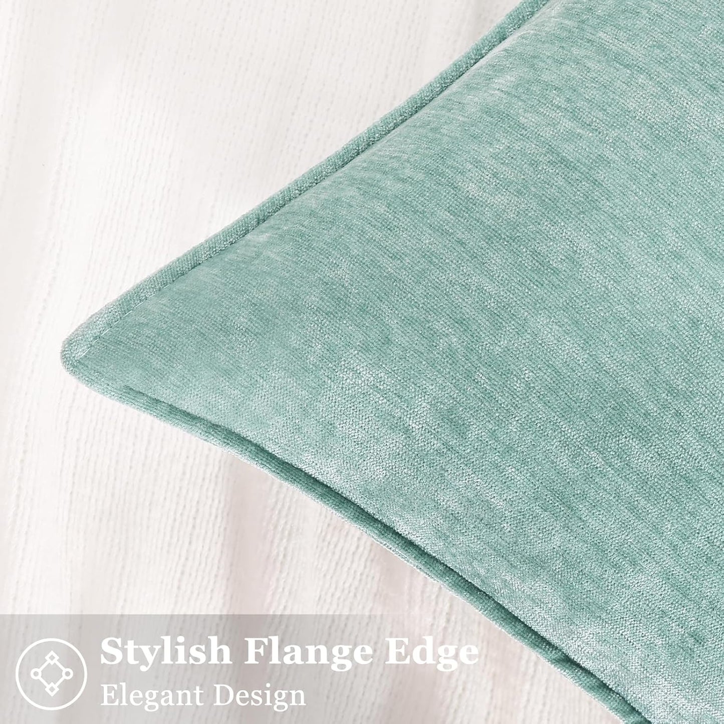 decorUhome Couch Throw Pillow Covers 26x26 Set of 2, Decorative Soft Euro Neutral Chenille Pillow Covers with Elegant Design for Sofa Bed Living Room Home Decor, Aqua Haze