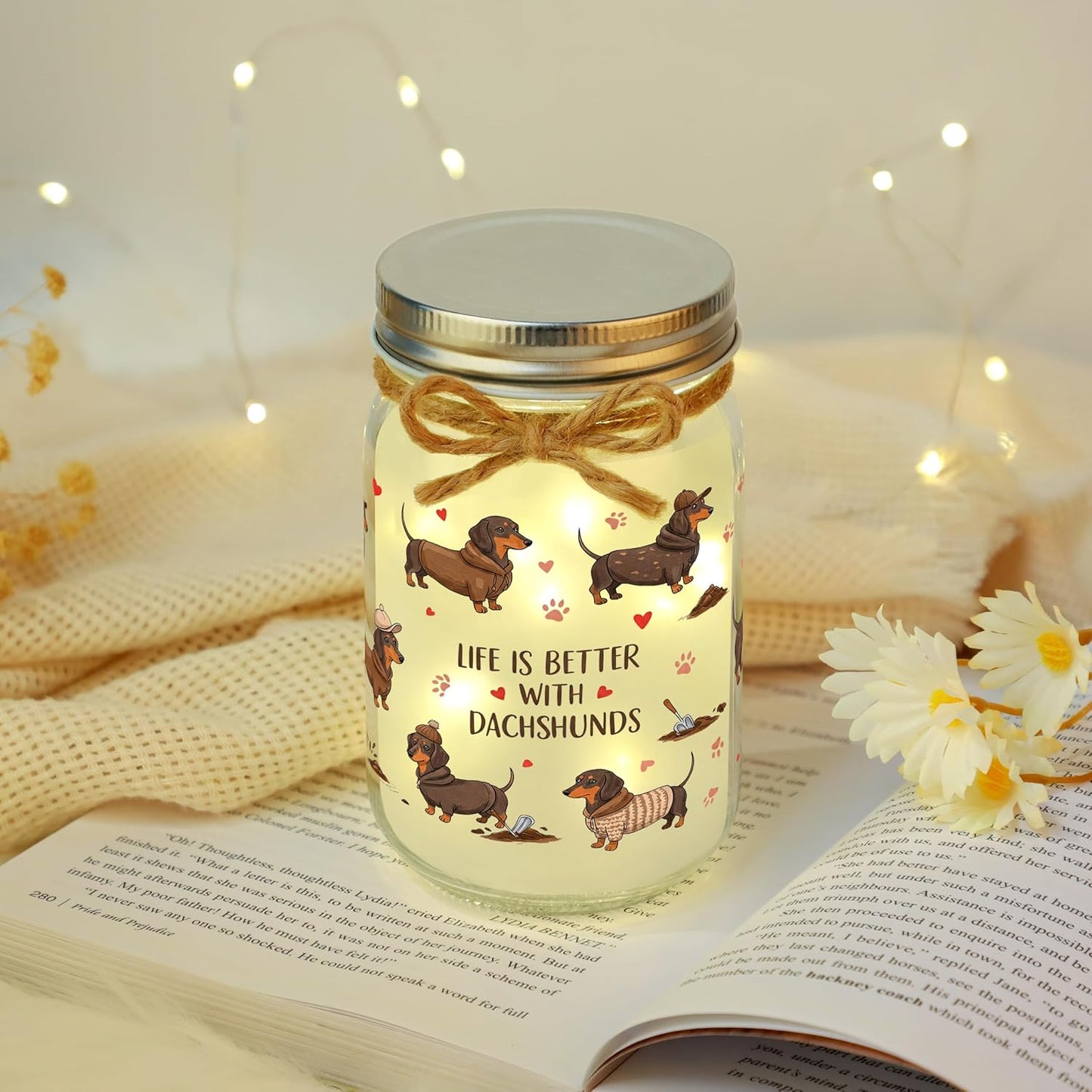 Dachshund Gifts for Women Dachshund Decor Weiner Dog Lover Gifts for Women Mason Jar Night Light