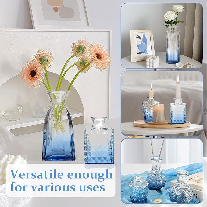 RUCKACE Bud Vases in Bulk 22 Blue Glass Small Vases Flower Vase Bulk for Centerpiece Table Wedding Decorations Home Decor Party(Gradient Blue 22 Pack)
