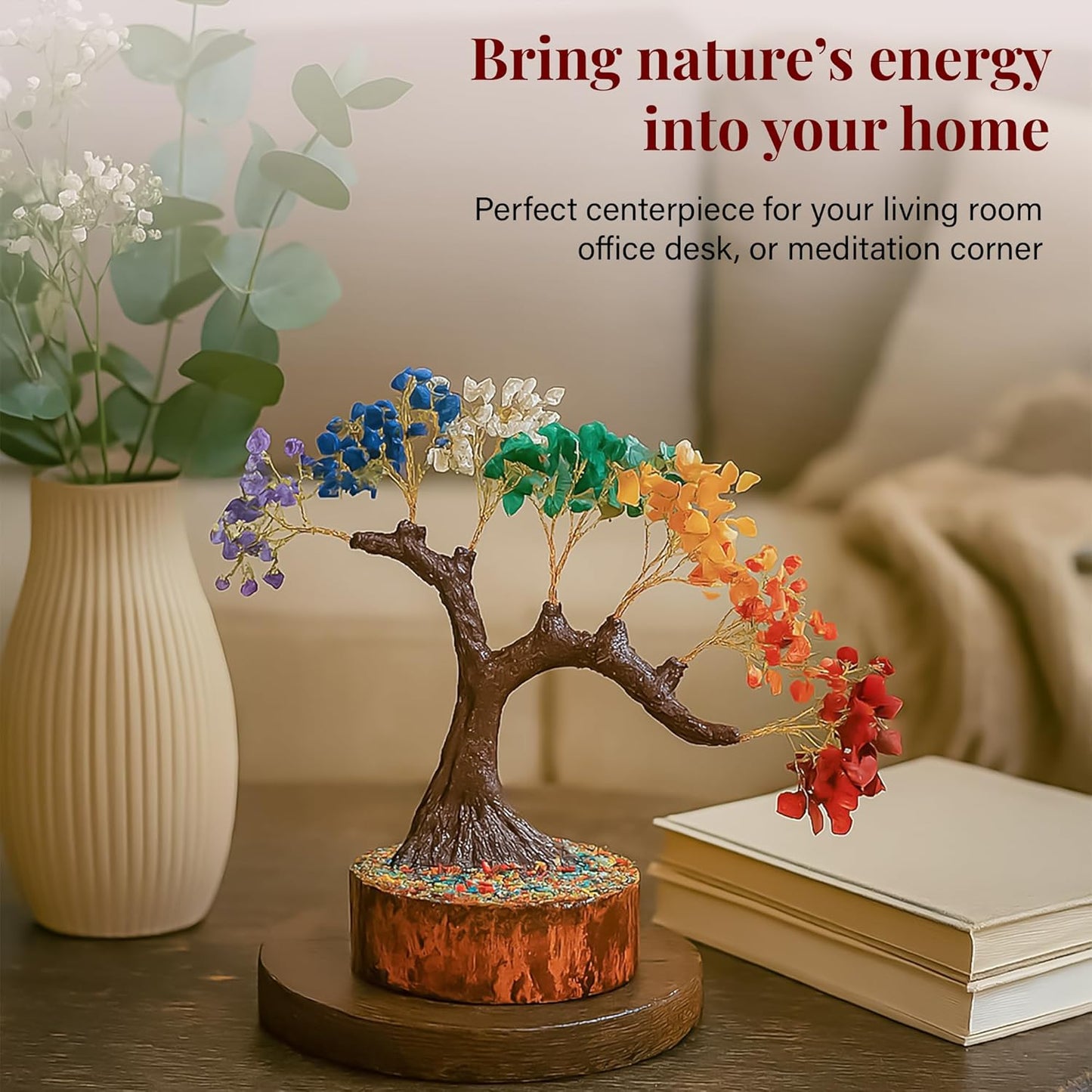 Crocon Crystal Tree of Life 7 Chakra Healing Crystal Bonsai Tree for Home Decor Gift Good Luck Birthday Gifts for Women & Mom, Office Desk Decor Living Room Decor Handmade Trees for Positive Energy