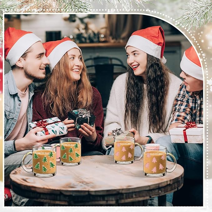 Tioncy Christmas Tree Coffee Mugs with Handle 12oz Christmas Tree Glass Cup Holiday Mugs Winter Christmas Iced Coffee Cup for Xmas Home Office Gifts