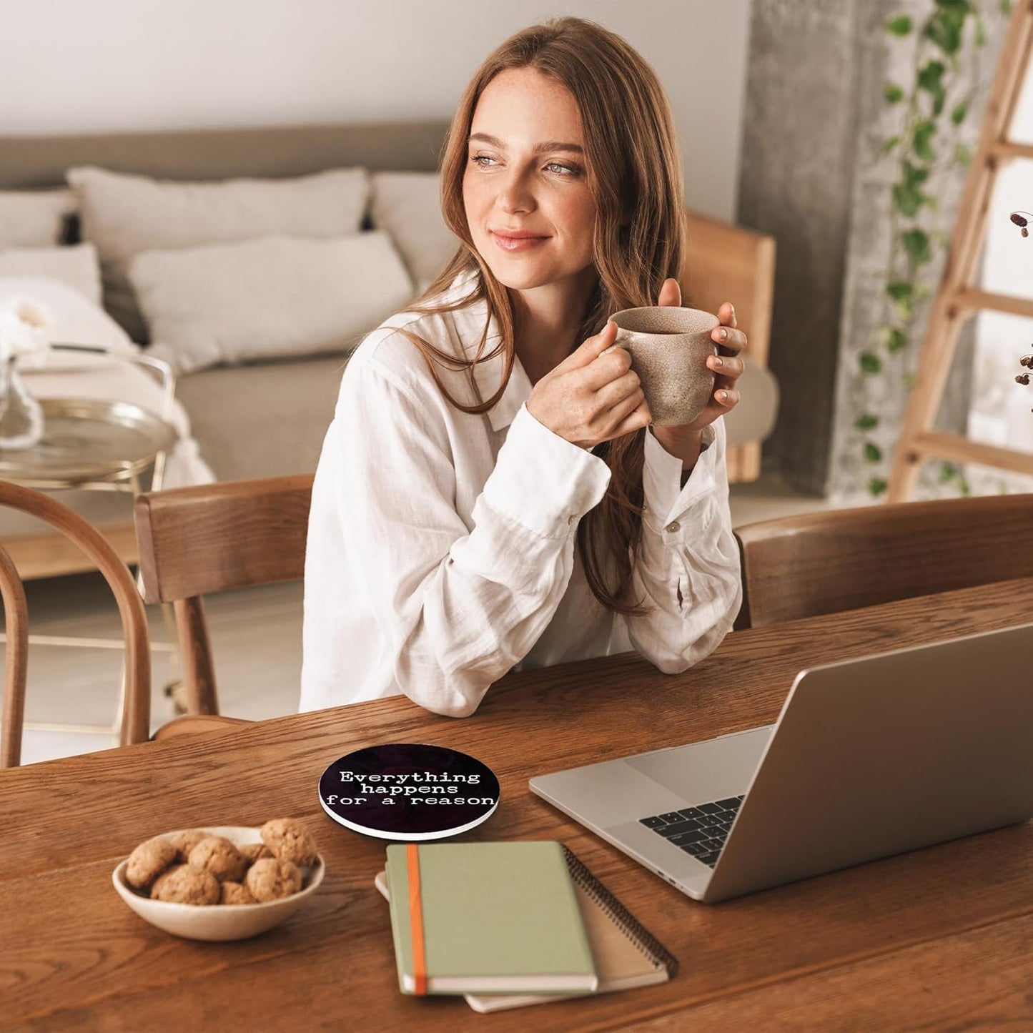 Drinks Coasters Set of 4, Inspirational Positive Quotes Round 4" Cup Coasters, Absorbent Ceramic Stone Coasters with Cork Base, Cute Coasters for Table Home Décor, Ideal Gifts for Women Men