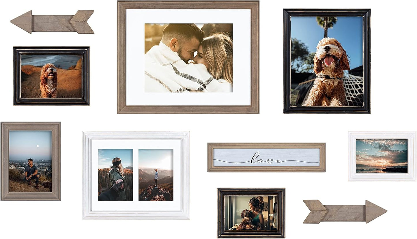 Kate and Laurel Bordeaux Expressions Wall Decor Collection, Set of 10, Industrial Farmhouse Finishes, Assorted Size Frames and Decorative Wall Accents