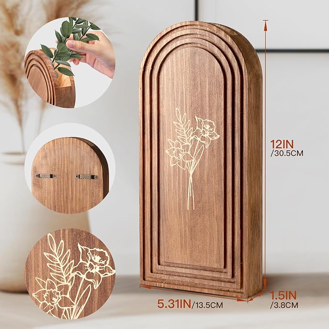 2 Pack Wooden Wall Vase Set, Farmhouse Modern Boho Pocket Vases Planter Wall Decor for Living Room, Bedroom, Entryway, Hallway, Dining Room, Narrow Spaces