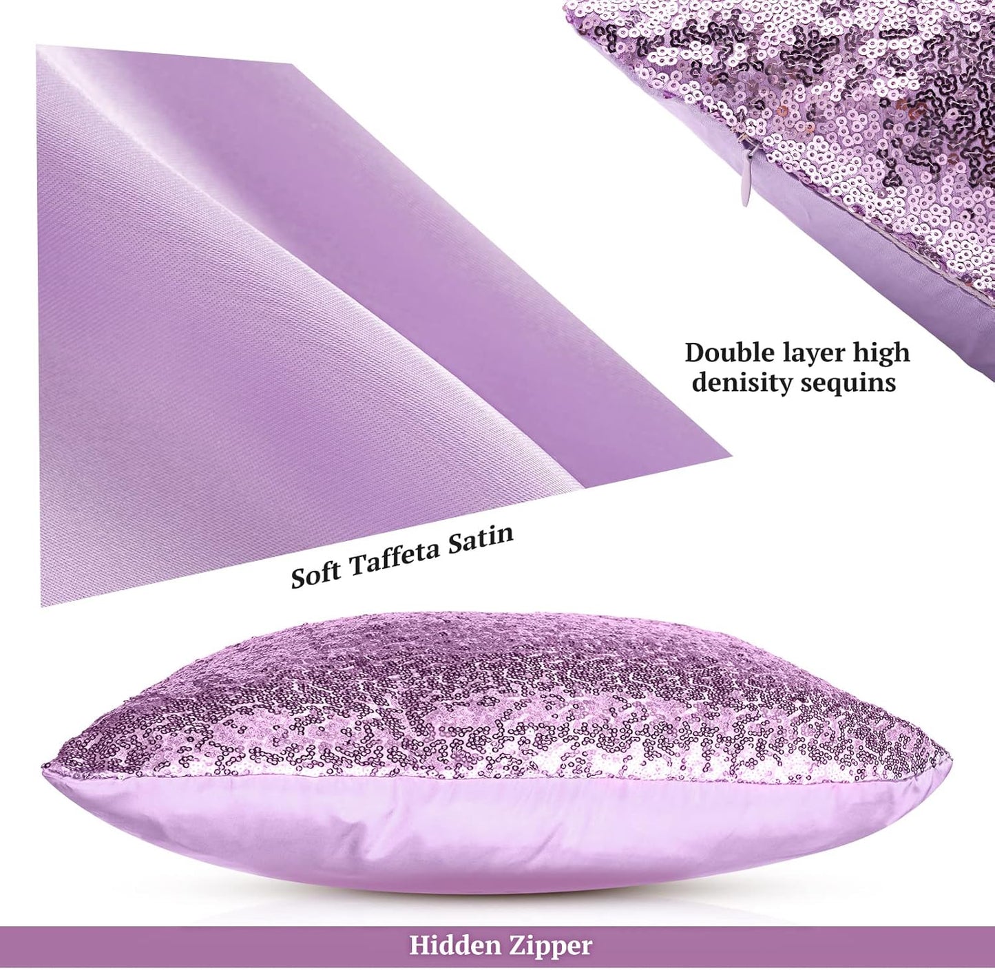 Irenare 4 Pcs Sequin and Fluffy Pillow Covers Winter Throw Pillow Cases Soft Cushion Cover for Couch Bed Sofa Xmas Day(18 x 18 Inch,Purple, White,)