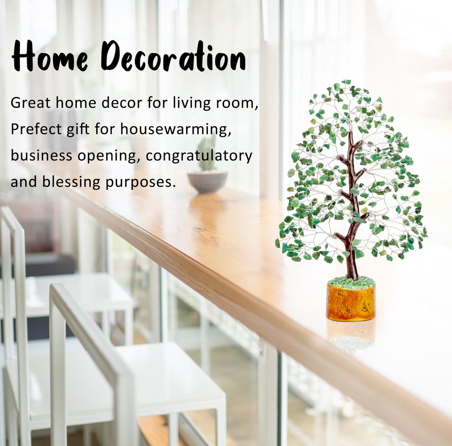 Crocon Green Aventurine Gemstone Tree Feng Shui Figurine Money Bonsai Chakra Balancing Good Luck Reiki Healing Crystals Decoration Ornament Sculpture Prosperity Table Decor Gift Size 10-12"""