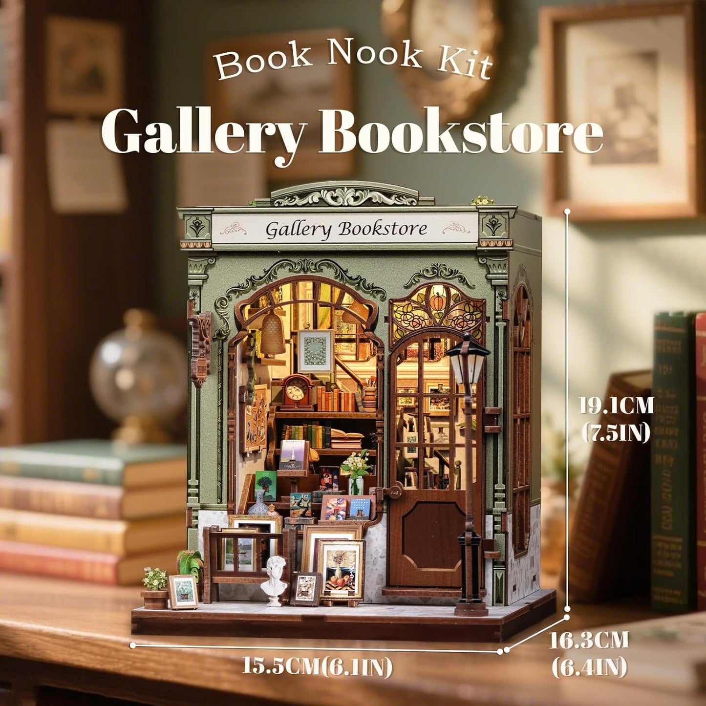 Fsolis Book Nook Kit - DIY Miniature House Kit for Adults Mini House Tiny 3D Puzzles for Bookshelf Diorama Decor Gifts for Women Teenagers Book Lovers (Gallery Bookstore)
