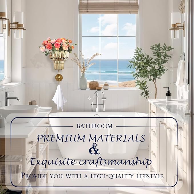 Hanging Plant Wall Vessel for Flowers with Hook, Indoor Outdoor Boho Bathroom Decor Wall Art Planter Mounted Vase (Gold)