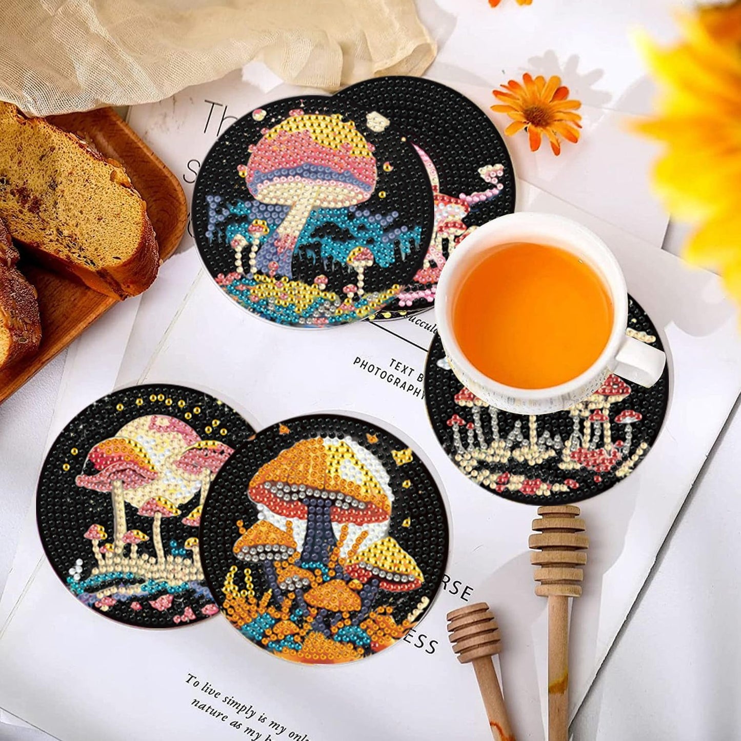 EWJRNSF 10 PCS Diamond Art Coasters Kit, Small Diamond Painting Coasters, Fall Diamond Art Kits for Adults Beginners, Arts and Crafts Supplies Item Sets with Holder Mushroom