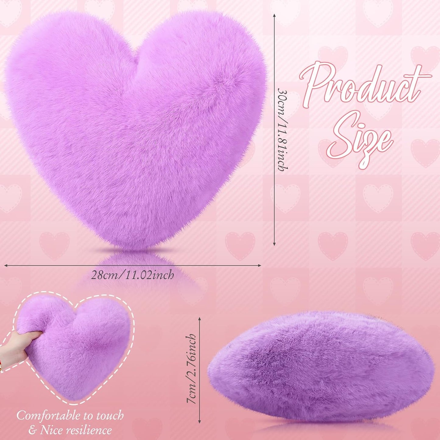 Liliful 6 Pcs Faux Rabbit Fur Heart Pillows Helloween Fluffy Heart Throw Pillows Christmas Cute Couch Cushion Soft Decorative Throw Cushion for Bed Sofa Girls Women(12 x 11 Inch,Bright Color)